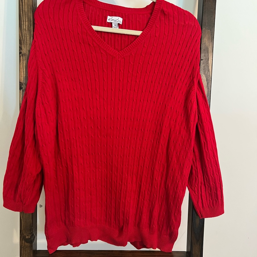 Kim Rogers Women's Bright Red V-Neck Sweater
